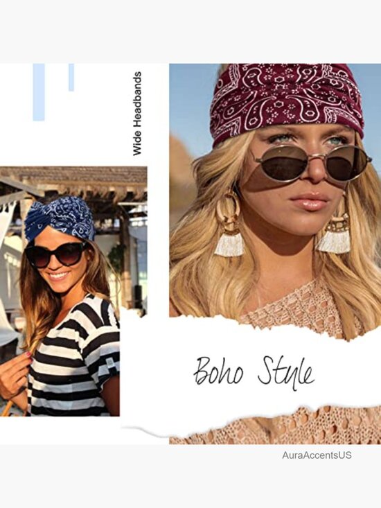 Wide Boho Turban Headbands 6 Pack - Large Knotted Hair Wraps - Non Slip Stretchy main image 4